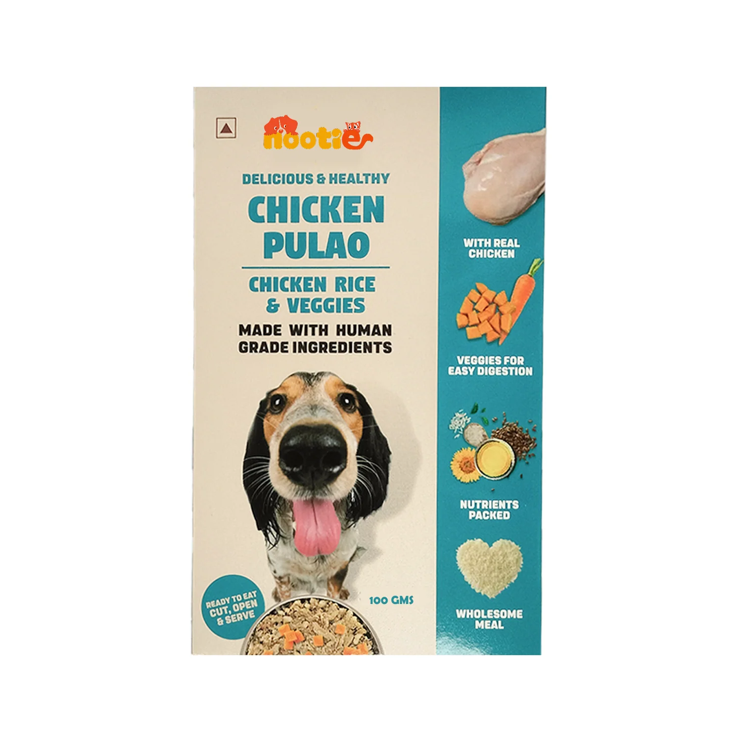 Nootie Chicken Pulao for Dogs - 100g - Human-Grade, Balanced Meal with Real Chicken, Rice & Veggies (Pack of 3) - Image 5
