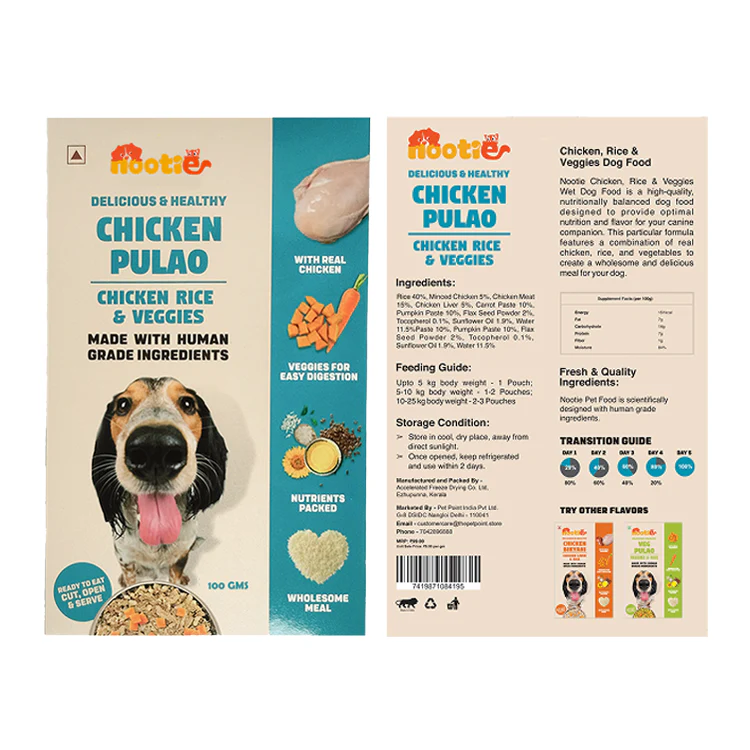 Nootie Chicken Pulao for Dogs - 100g - Human-Grade, Balanced Meal with Real Chicken, Rice & Veggies (Pack of 3) - Image 6
