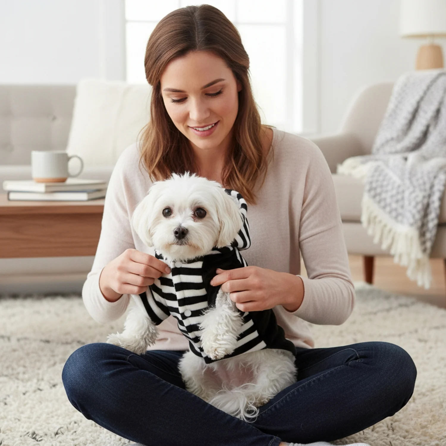 Nootie Winter Double Layer Jumpsuit with Hoodie for Dogs | Black-White | Warm, Soft & Lightweight - Image 3