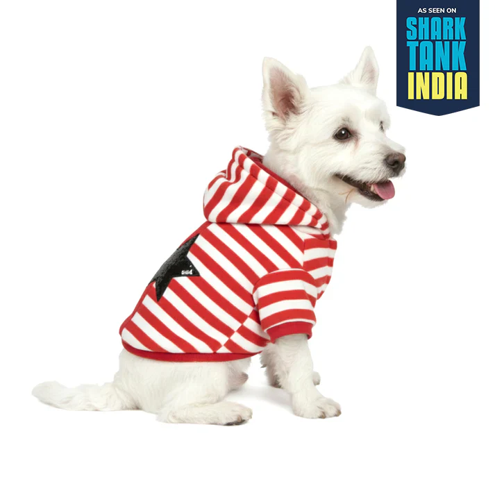 Nootie Winter Double Layer Jumpsuit with Hoodie for Dogs | Red-White | Warm, Soft & Lightweight